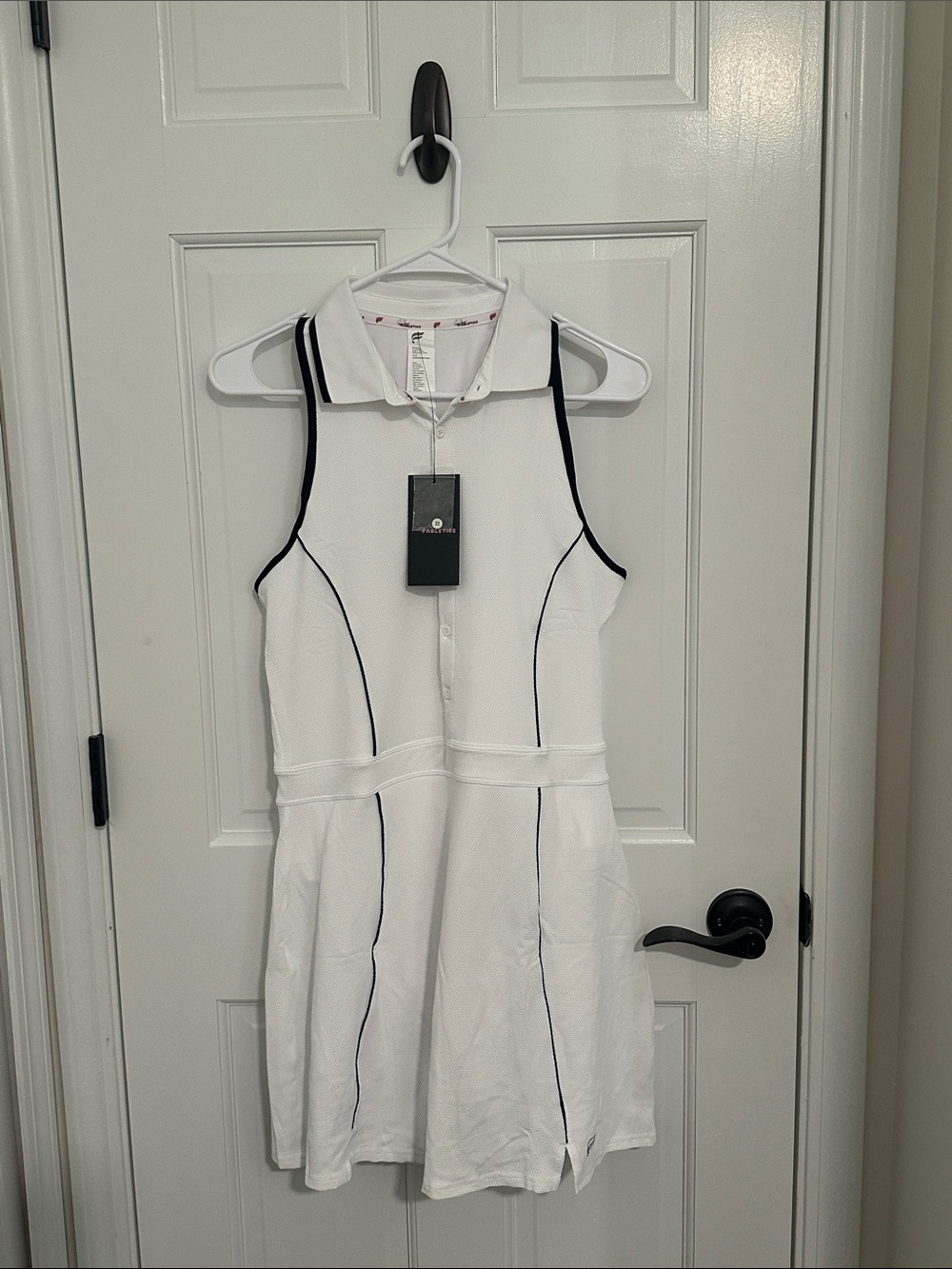 Fabletics White Sleeveless Polo Mini Dress with Black Trim